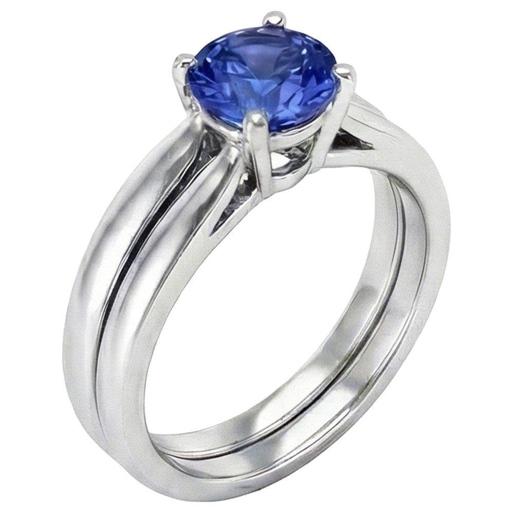Solitaire 3 Carats Ceylon Sapphire Ring Set 14K New