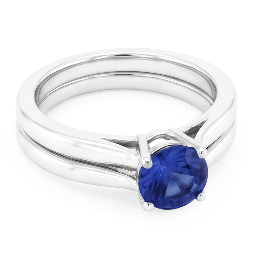 Solitaire 3 Carats Ceylon Sapphire Ring Set 14K New