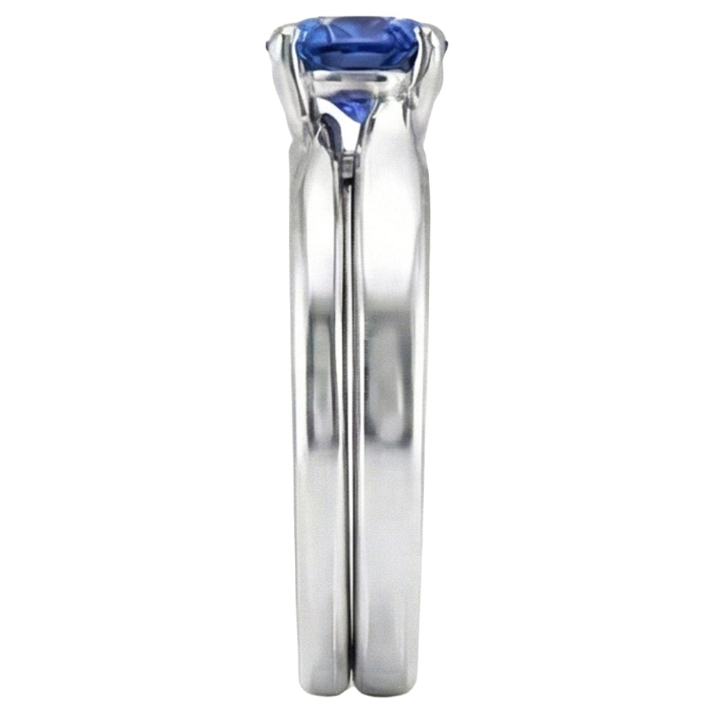 Solitaire 3 Carats Ceylon Sapphire Ring Set 14K New