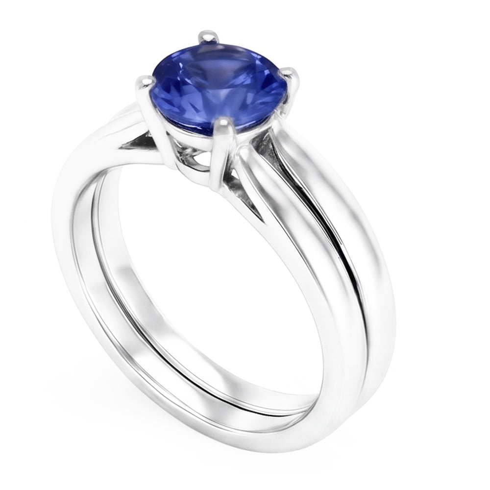Solitaire 3 Carats Ceylon Sapphire Ring Set 14K New