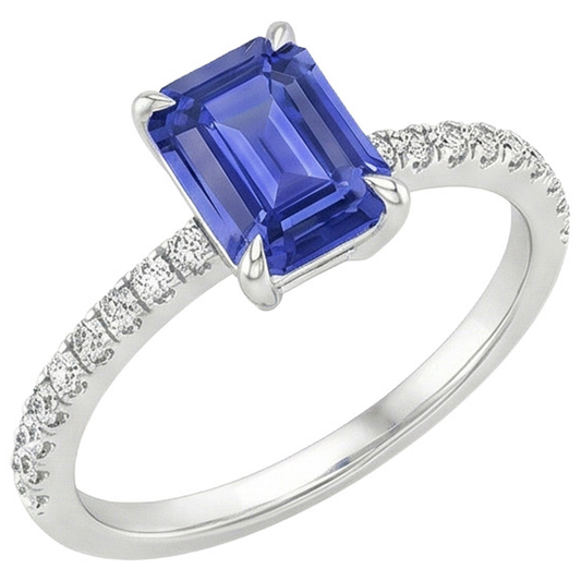 Solitaire Accents Ring Emerald Blue Sapphire & Natural Earth Mined Diamond ( Not Lab Grown ) 4 Carats