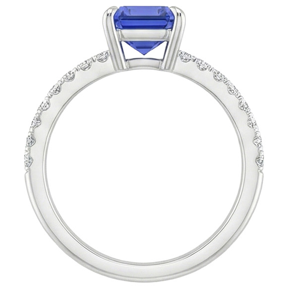 Solitaire Accents Ring Emerald Blue Sapphire & Natural Earth Mined Diamond ( Not Lab Grown ) 4 Carats