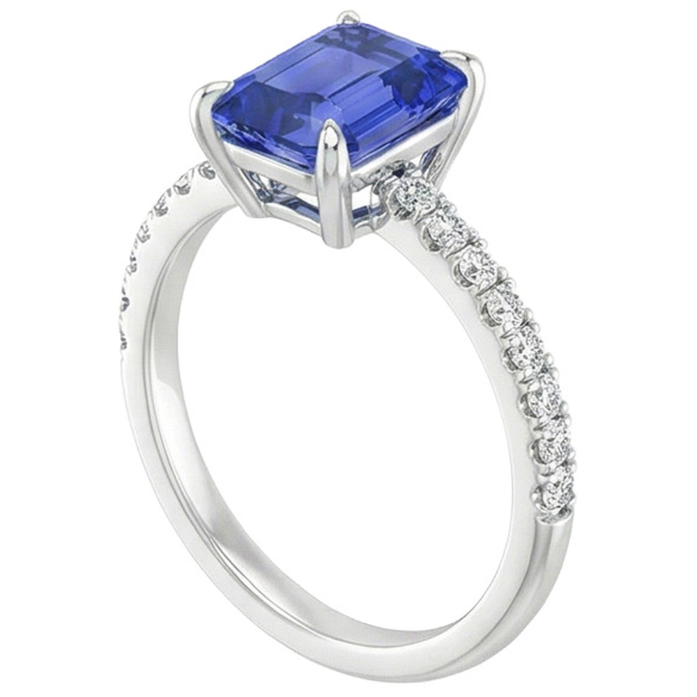 Solitaire Accents Ring Emerald Blue Sapphire & Natural Earth Mined Diamond ( Not Lab Grown ) 4 Carats