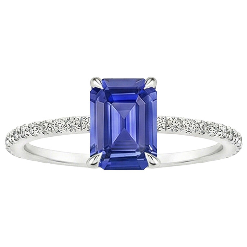 Solitaire Accents Ring Emerald Blue Sapphire & Natural Earth Mined Diamond ( Not Lab Grown ) 4 Carats