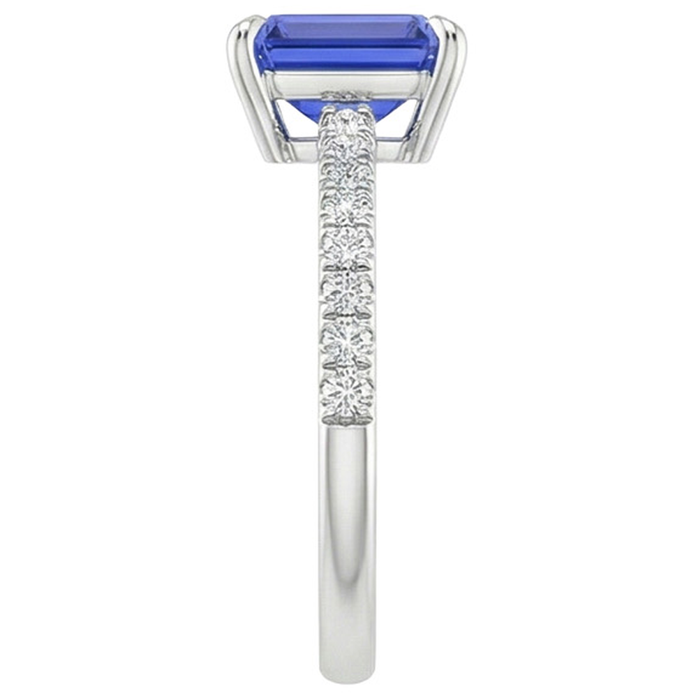 Solitaire Accents Ring Emerald Blue Sapphire & Natural Earth Mined Diamond ( Not Lab Grown ) 4 Carats