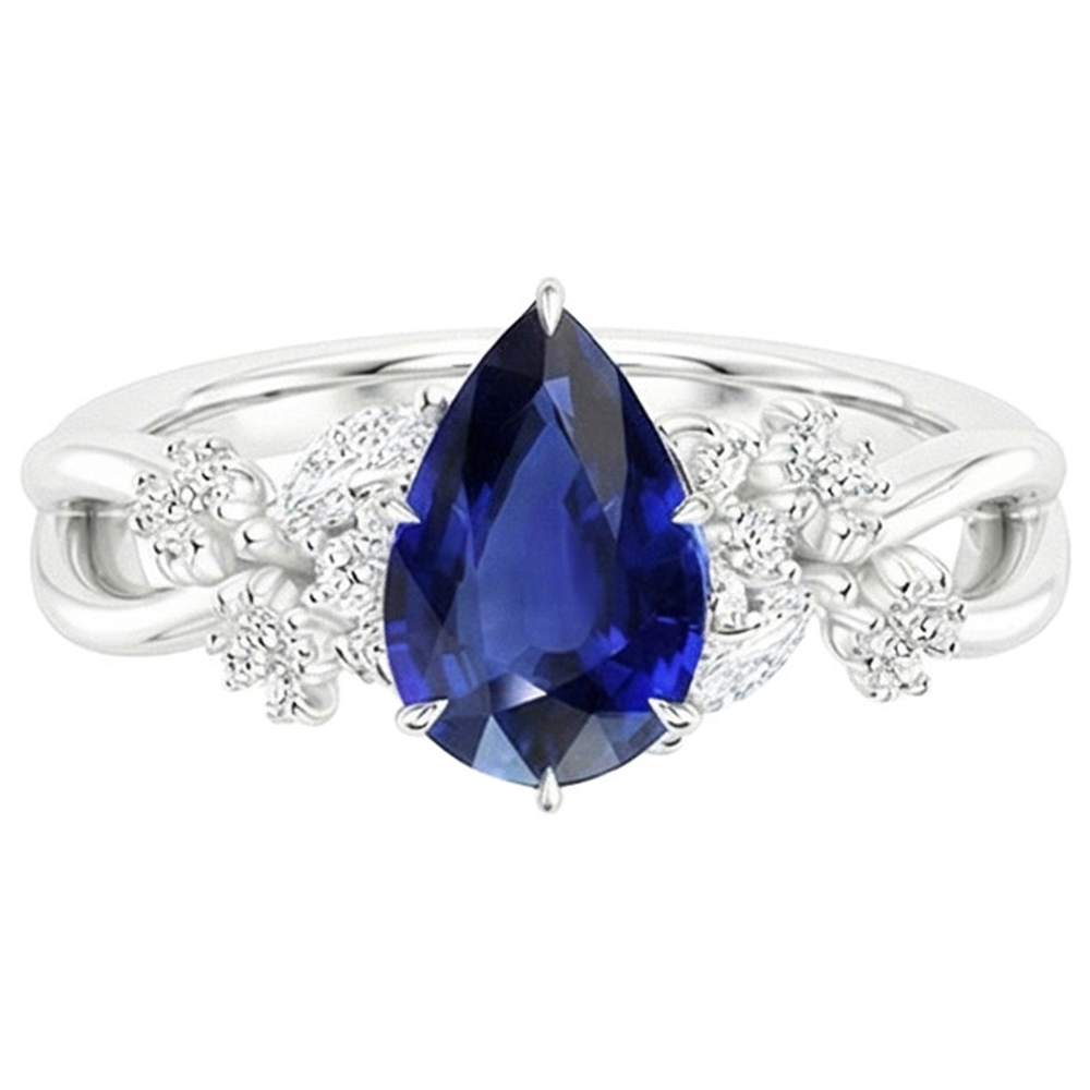 natural round sapphire 3.75ct ring on white background