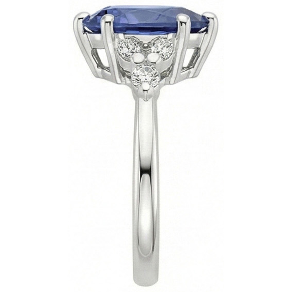 natural round sapphire 4.75ct ring on white background