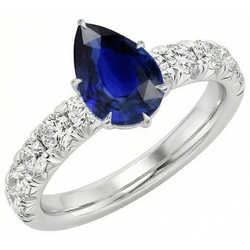 Solitaire Accents Ring Pear Blue Sapphire & Natural Earth Mined Diamond ( Not Lab Grown )s 5 Carats Pave Set
