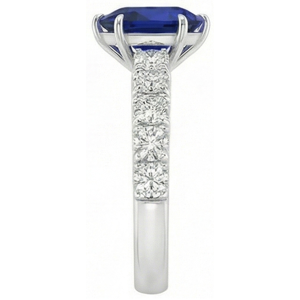 Solitaire Accents Ring Pear Blue Sapphire & Natural Earth Mined Diamond ( Not Lab Grown )s 5 Carats Pave Set