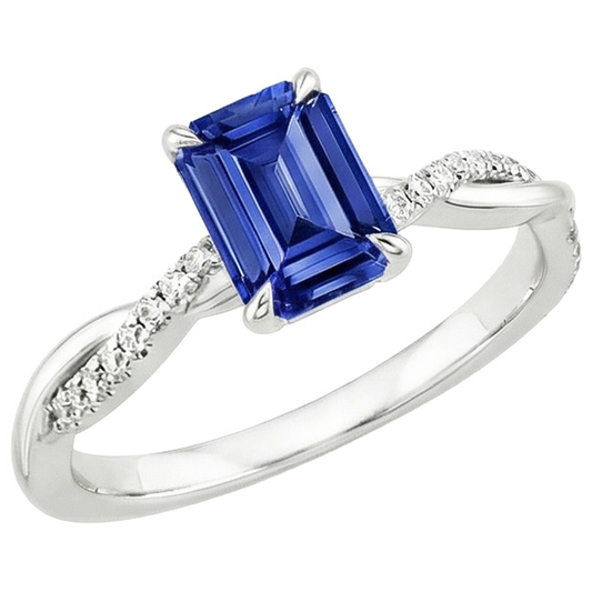 Solitaire Accents Ring Sri Lankan Sapphire & Natural Earth Mined Diamond ( Not Lab Grown ) 3.50 Carats