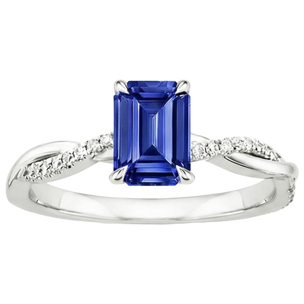 Solitaire Accents Ring Sri Lankan Sapphire & Natural Earth Mined Diamond ( Not Lab Grown ) 3.50 Carats