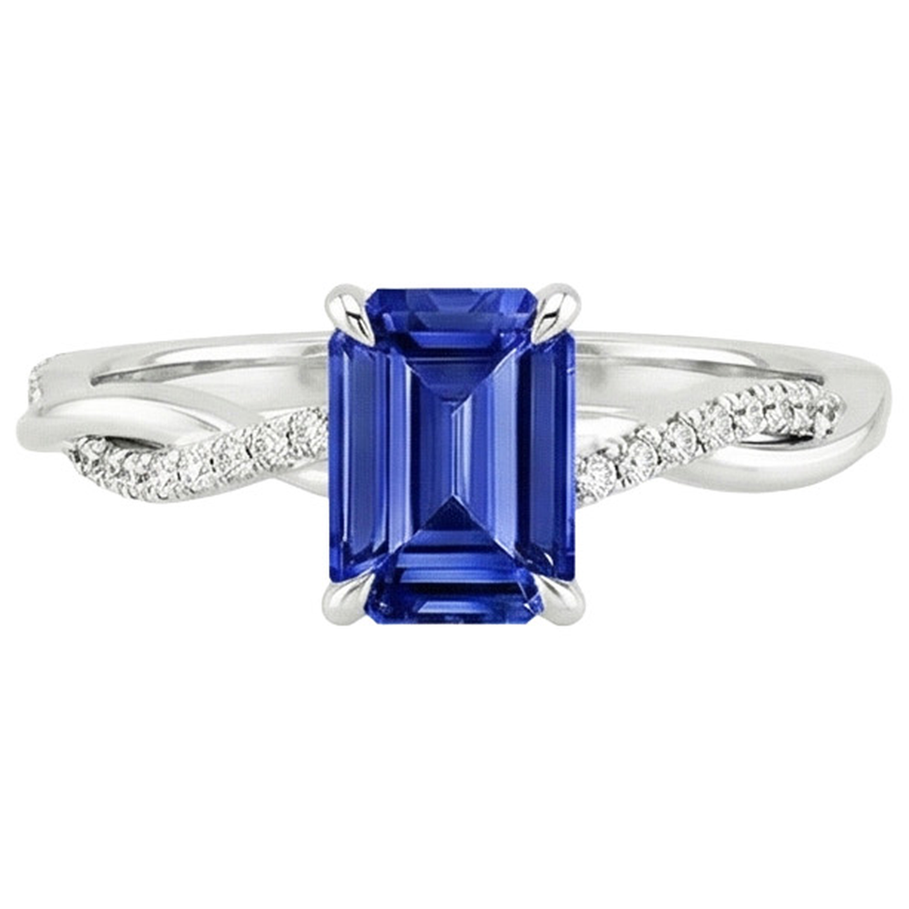Solitaire Accents Ring Sri Lankan Sapphire & Natural Earth Mined Diamond ( Not Lab Grown ) 3.50 Carats