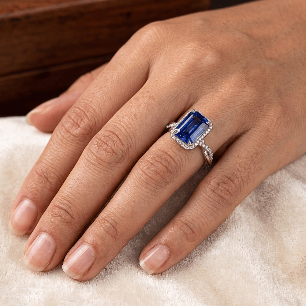 Solitaire Accents Ring Sri Lankan Sapphire & Natural Earth Mined Diamond ( Not Lab Grown ) 3.50 Carats