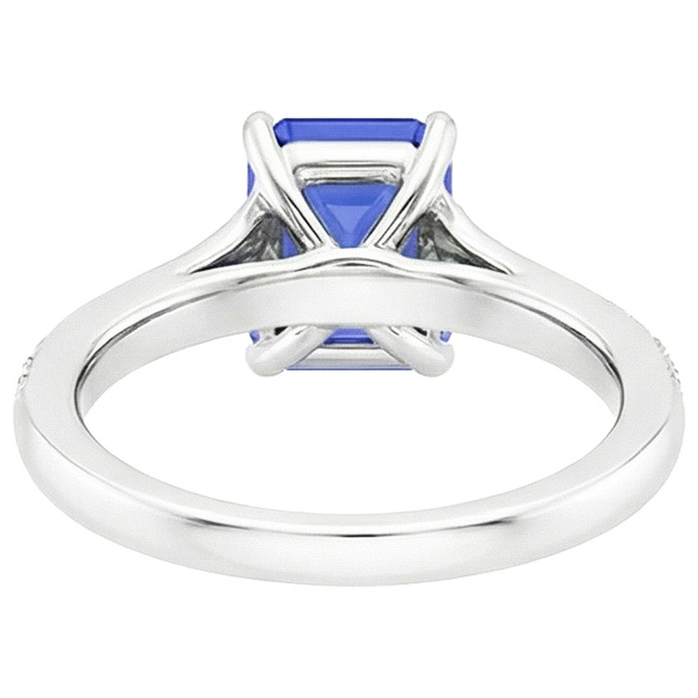 Solitaire Accents Ring White Gold Blue Sapphire & Natural Earth Mined Diamond ( Not Lab Grown ) 4 Carats