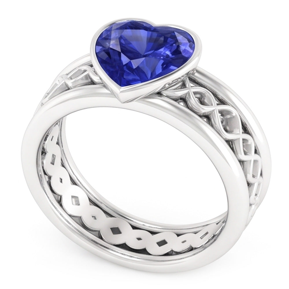 Solitaire Bezel Heart Shaped Sapphire Ring 2.50 Carats Infinity Style