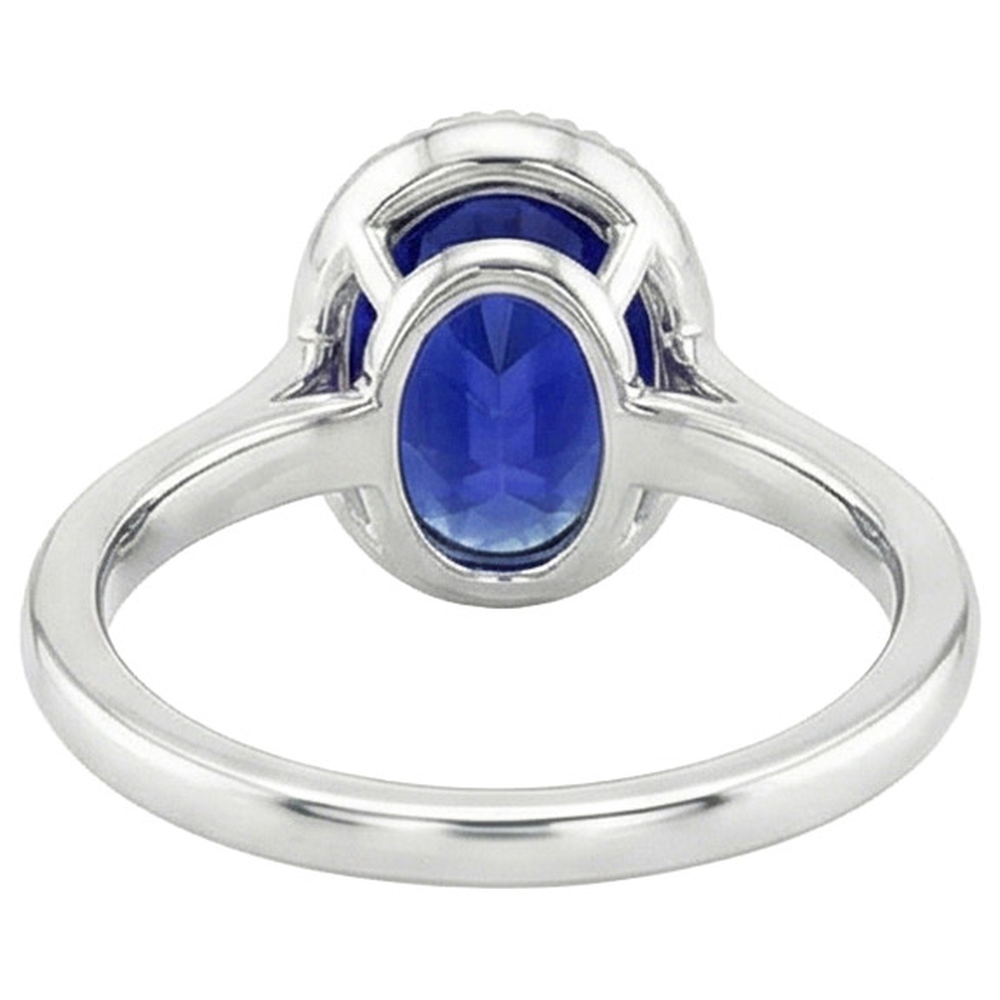 Solitaire Bezel Set Ceylon Sapphire Ring Oval White Gold 3 Carats