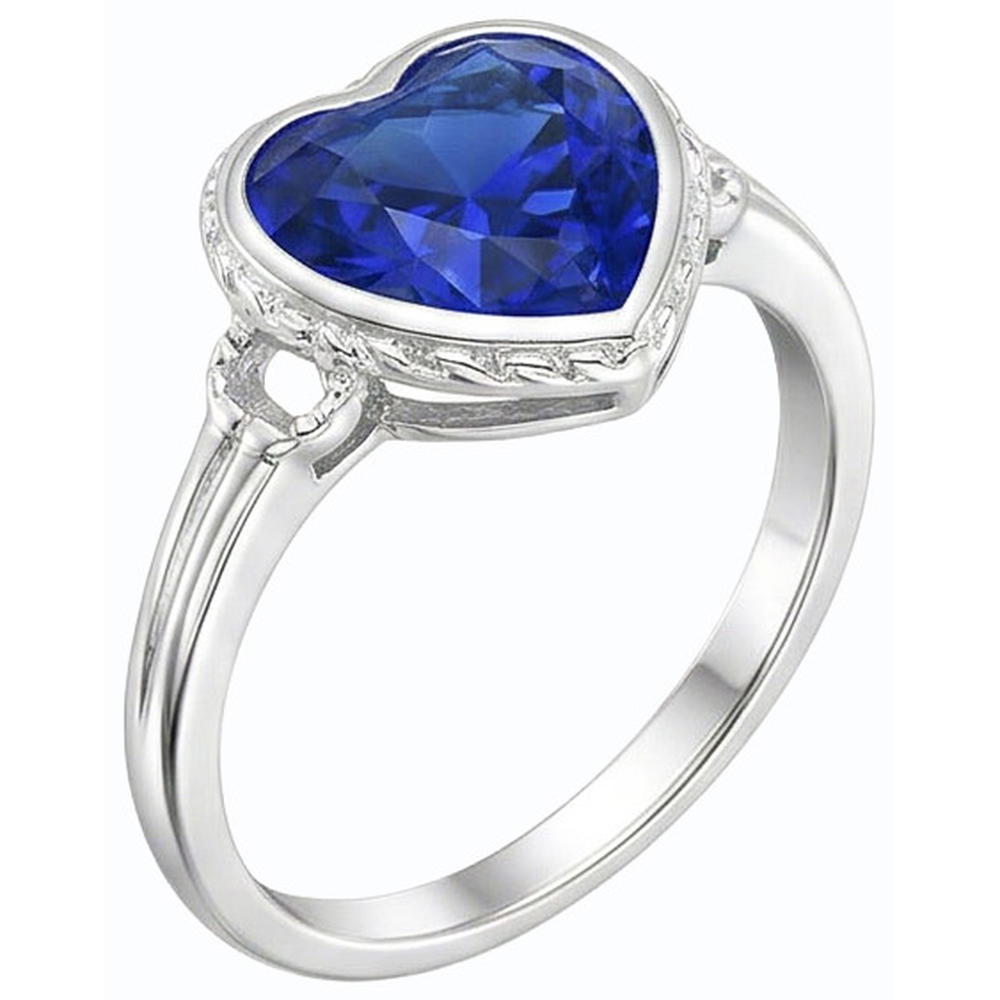 Solitaire Bezel Set Heart Natural Blue Sapphire Ring 2 Carats
