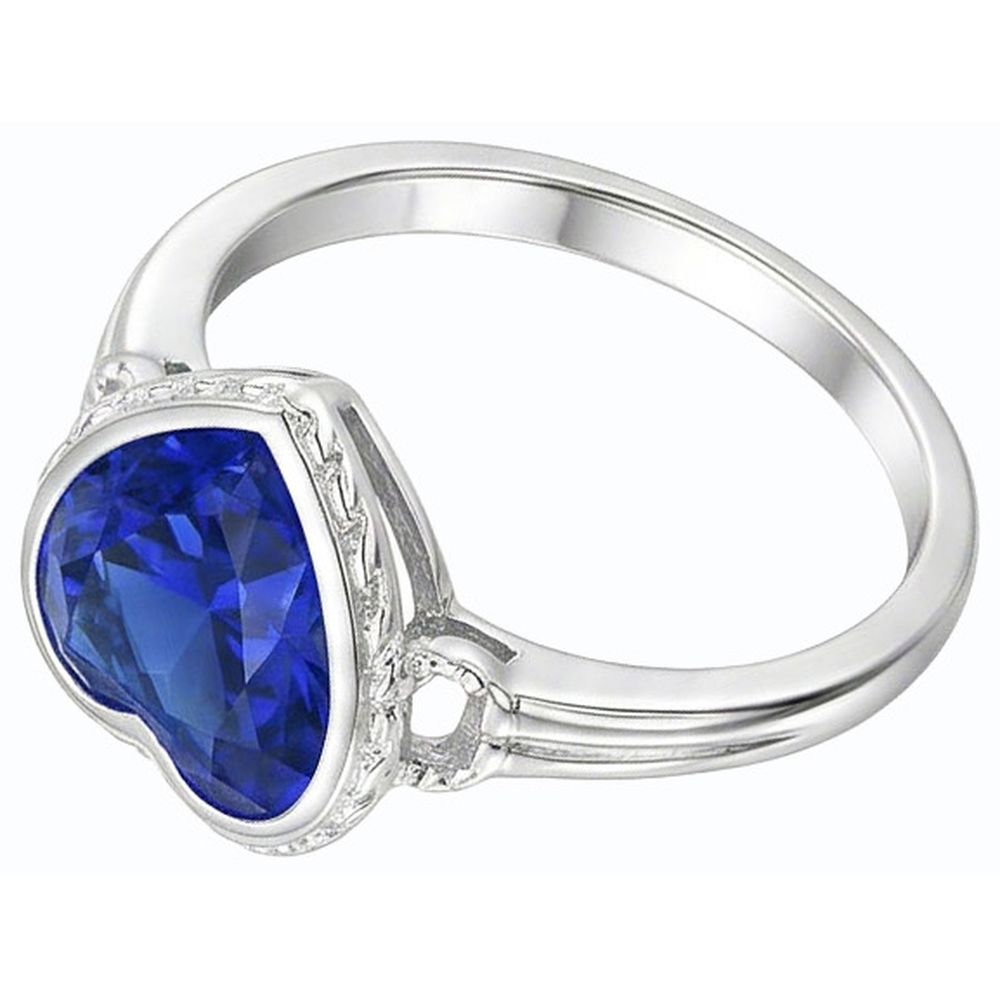 Solitaire Bezel Set Heart Natural Blue Sapphire Ring 2 Carats