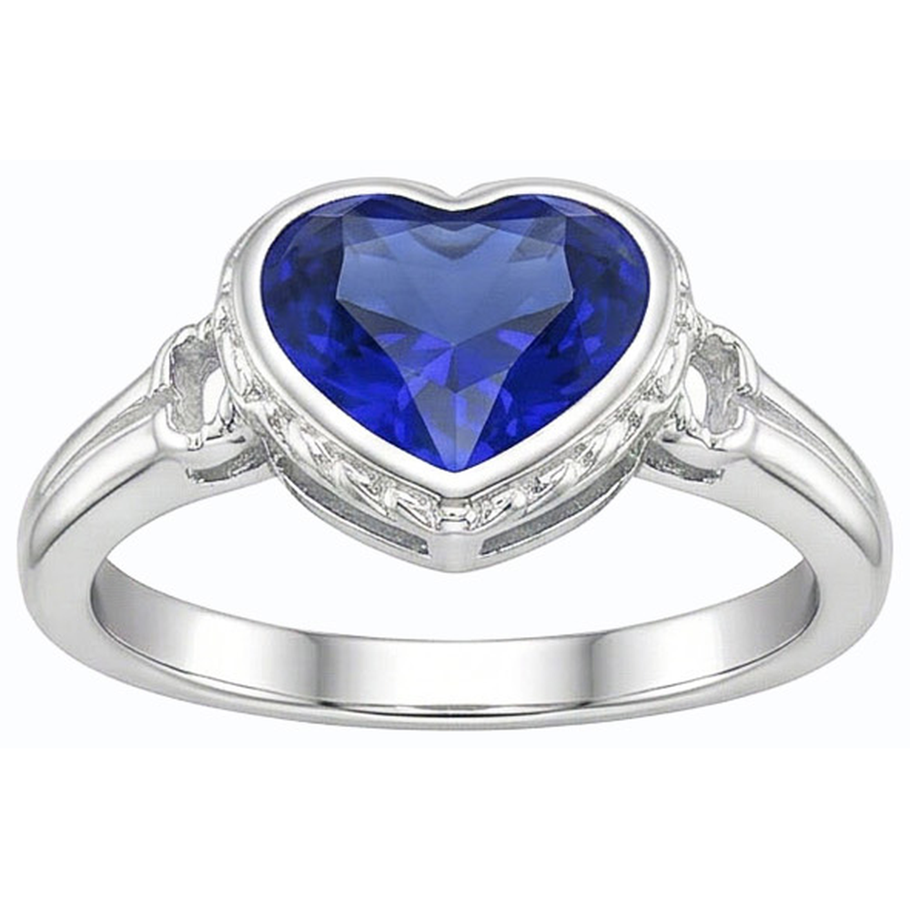 Solitaire Bezel Set Heart Natural Blue Sapphire Ring 2 Carats