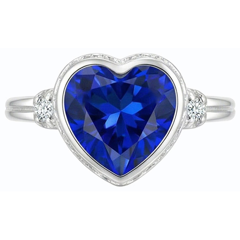 Solitaire Bezel Set Heart Natural Blue Sapphire Ring 2 Carats