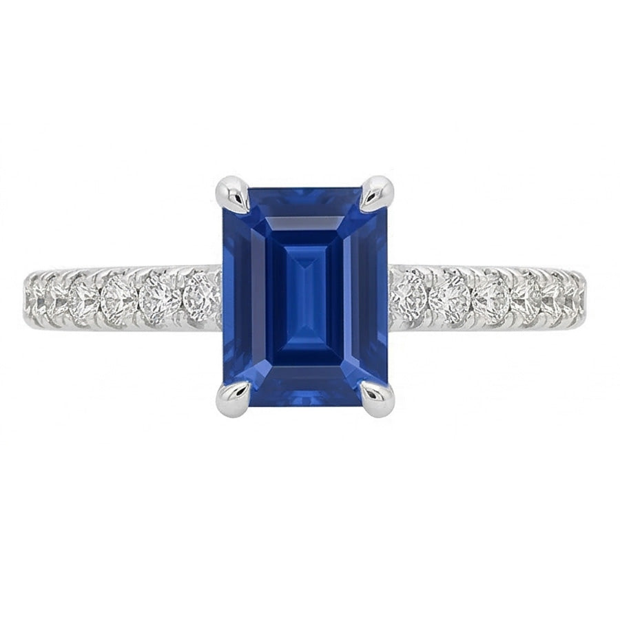 Solitaire Blue Gemstone Sapphire With Accents Ring 2.50 Carats Pave
