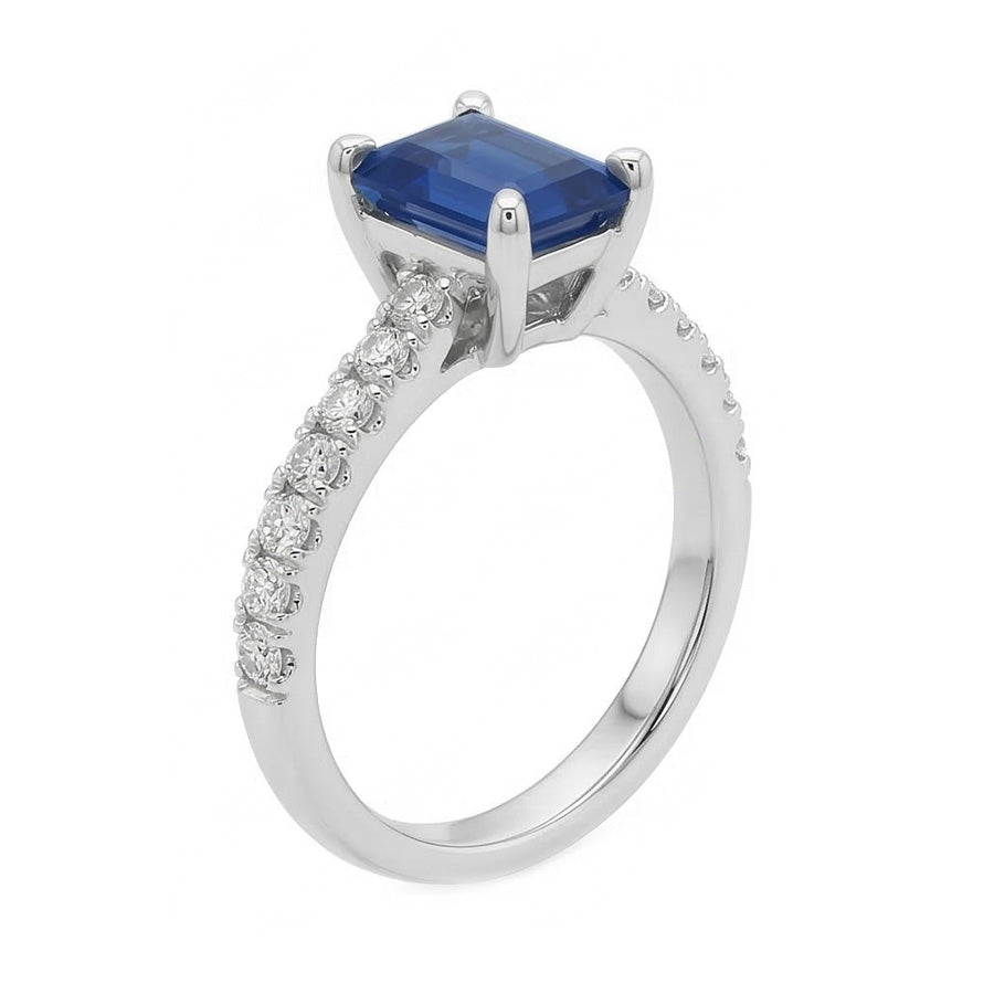 Solitaire Blue Gemstone Sapphire With Accents Ring 2.50 Carats Pave