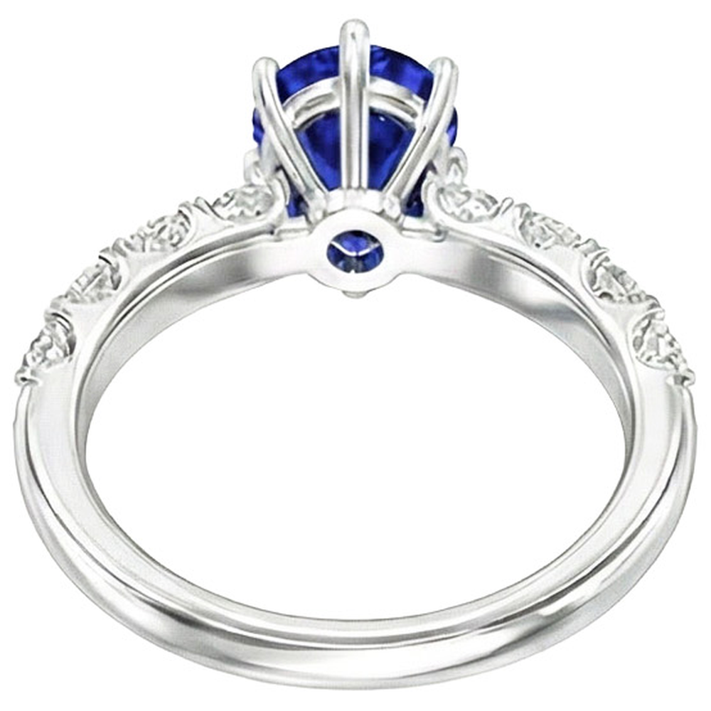 Solitaire Blue Sapphire Engagement Ring With Natural Earth Mined Diamond ( Not Lab Grown ) Accents 4 Carats