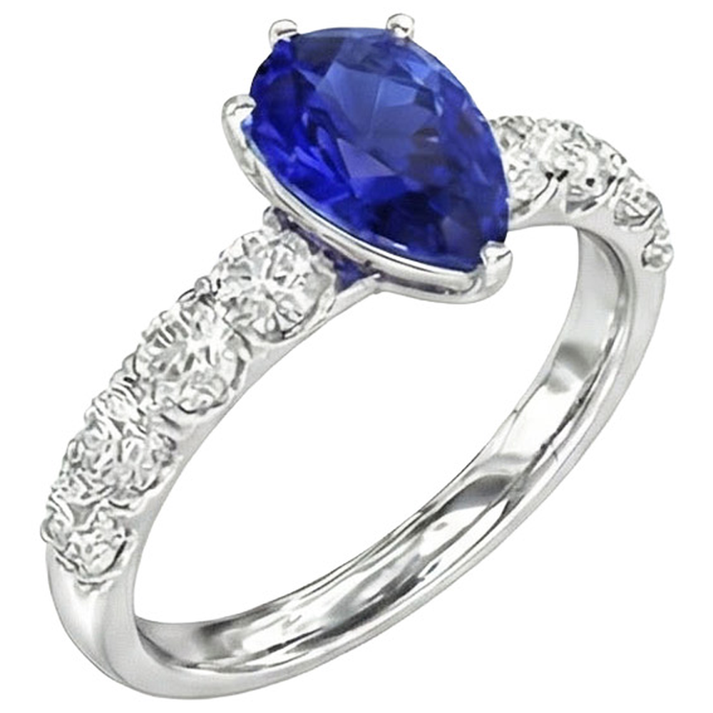 Solitaire Blue Sapphire Engagement Ring With Natural Earth Mined Diamond ( Not Lab Grown ) Accents 4 Carats