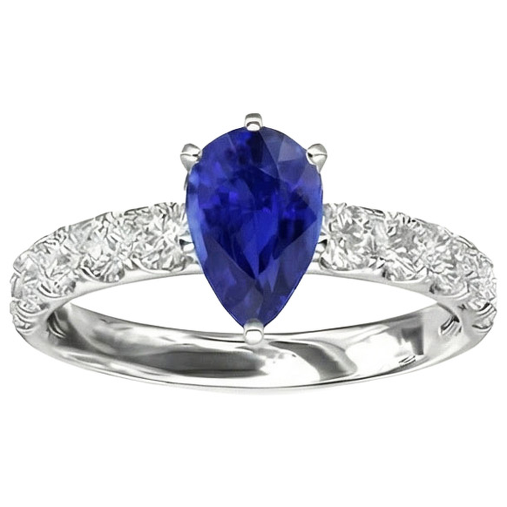 Solitaire Blue Sapphire Engagement Ring With Natural Earth Mined Diamond ( Not Lab Grown ) Accents 4 Carats
