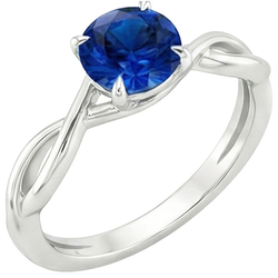 Solitaire Blue Sapphire Gemstone Ring Twisted Shank White Gold 2 Carat