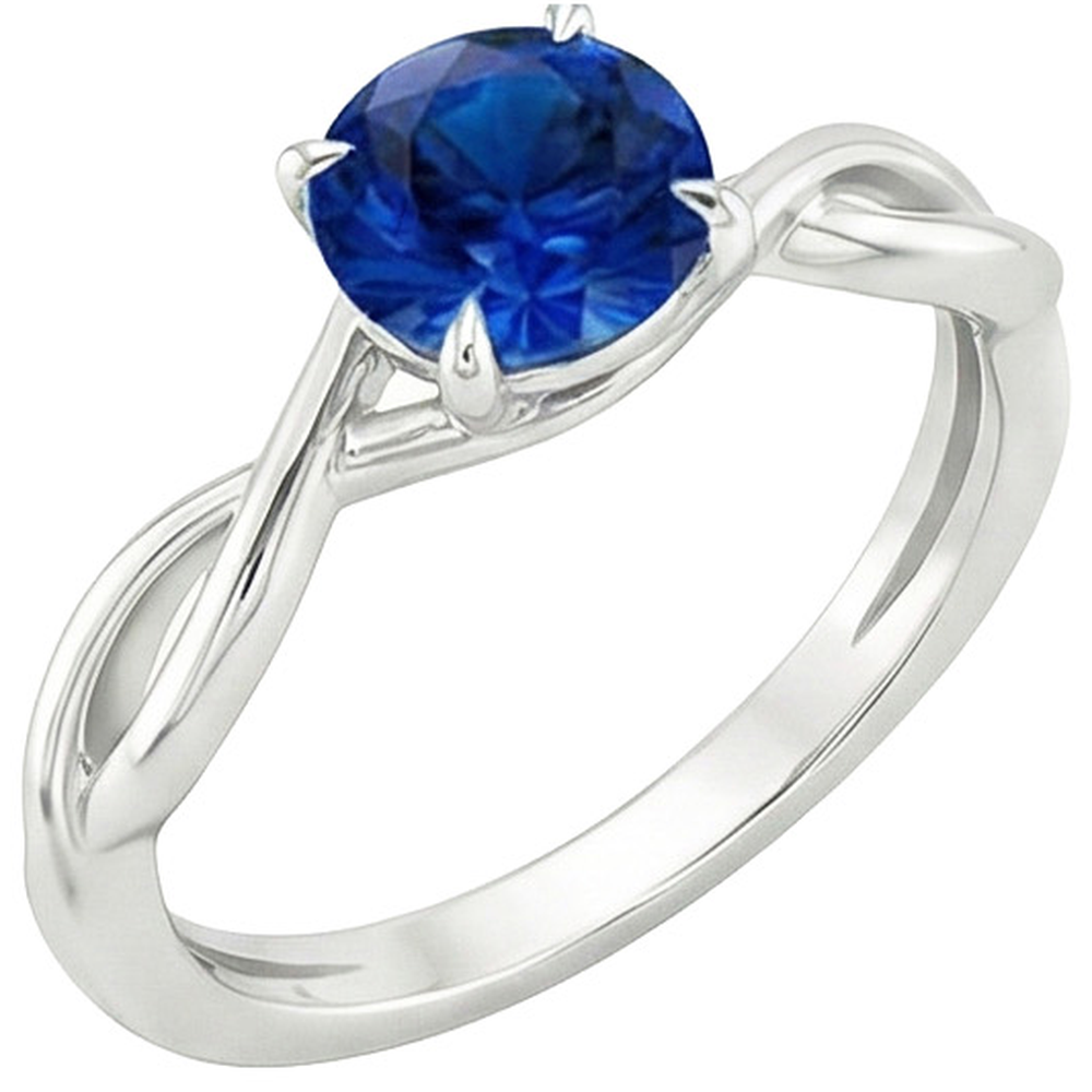 Solitaire Blue Sapphire Gemstone Ring Twisted Shank White Gold 2 Carat