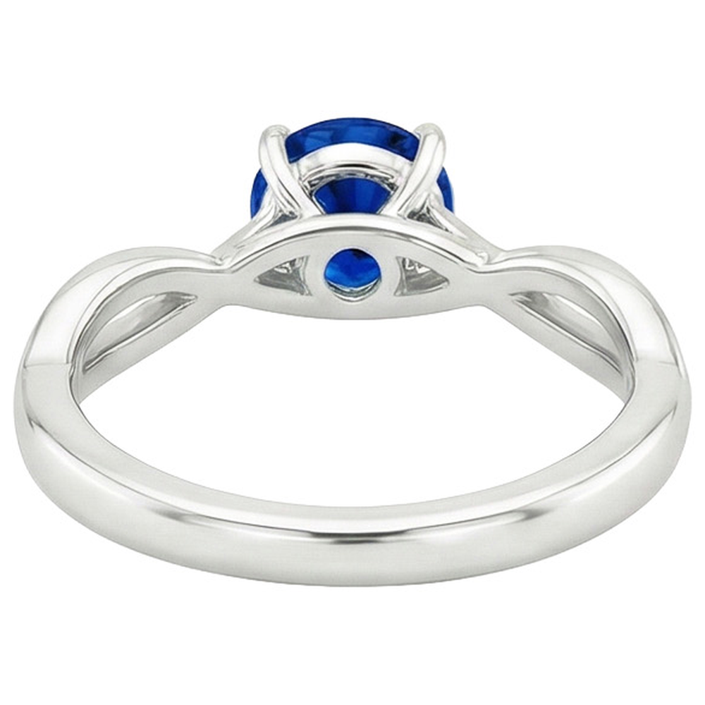Solitaire Blue Sapphire Gemstone Ring Twisted Shank White Gold 2 Carat