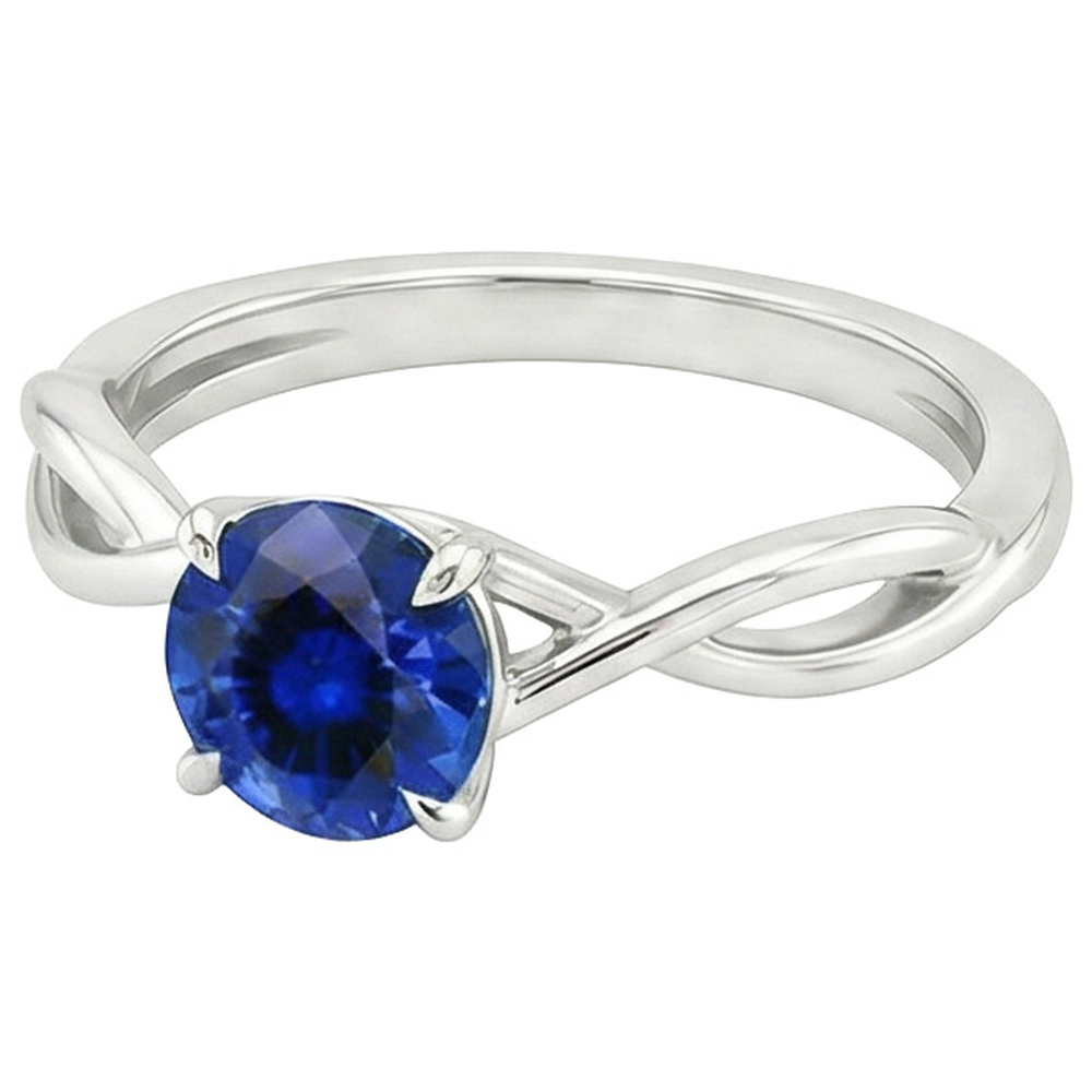 Solitaire Blue Sapphire Gemstone Ring Twisted Shank White Gold 2 Carat
