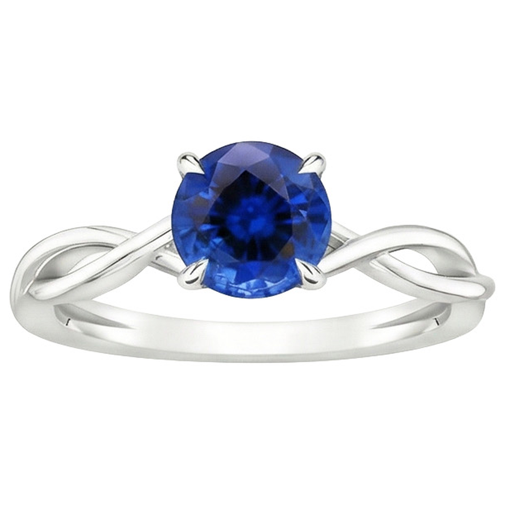 Solitaire Blue Sapphire Gemstone Ring Twisted Shank White Gold 2 Carat