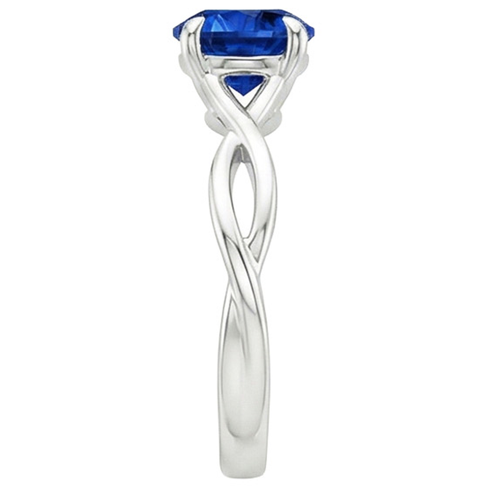 Solitaire Blue Sapphire Gemstone Ring Twisted Shank White Gold 2 Carat