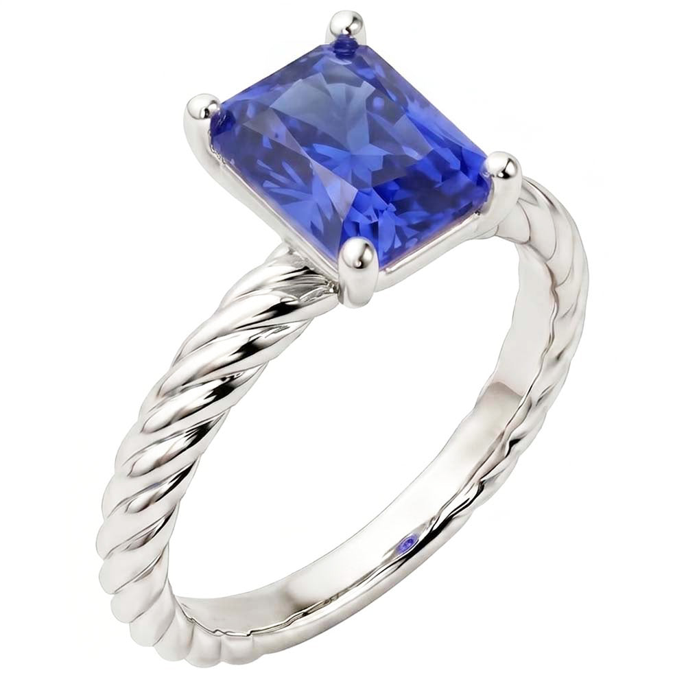 Solitaire Blue Sapphire Ring Gold Twisted Rope Style 1.50 Carats