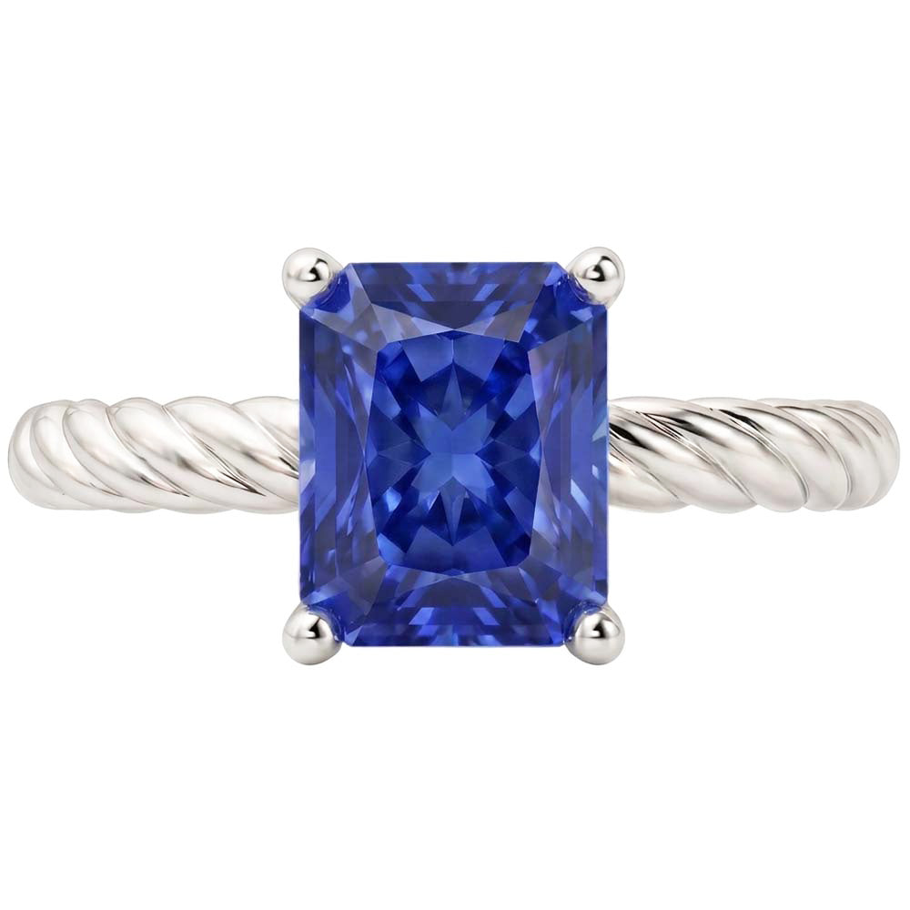 Solitaire Blue Sapphire Ring Gold Twisted Rope Style 1.50 Carats