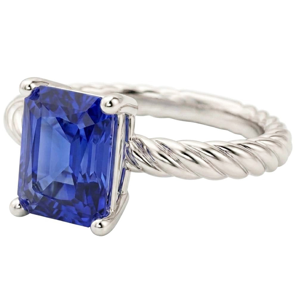 Solitaire Blue Sapphire Ring Gold Twisted Rope Style 1.50 Carats