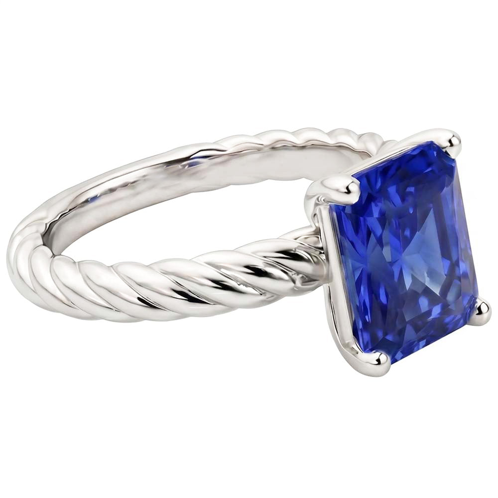 Solitaire Blue Sapphire Ring Gold Twisted Rope Style 1.50 Carats