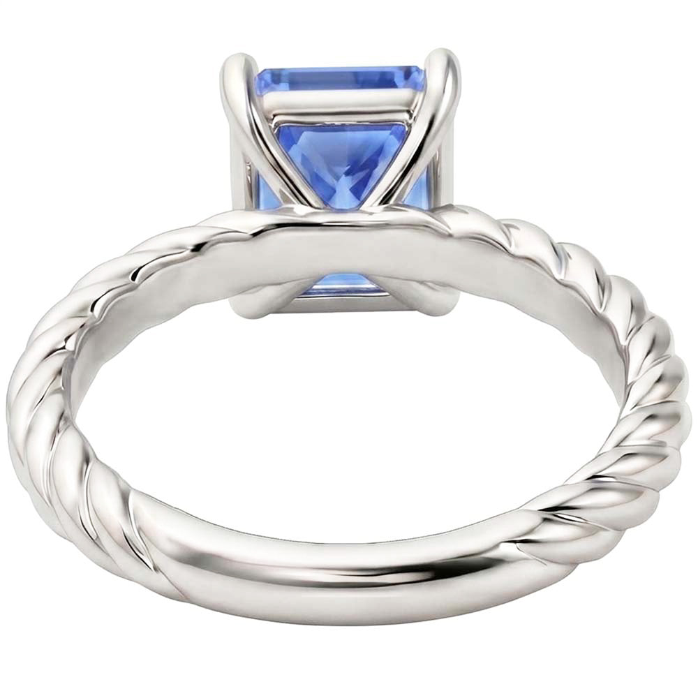 Solitaire Blue Sapphire Ring Gold Twisted Rope Style 1.50 Carats
