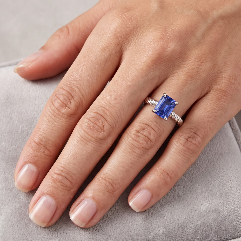 Solitaire Blue Sapphire Ring Gold Twisted Rope Style 1.50 Carats