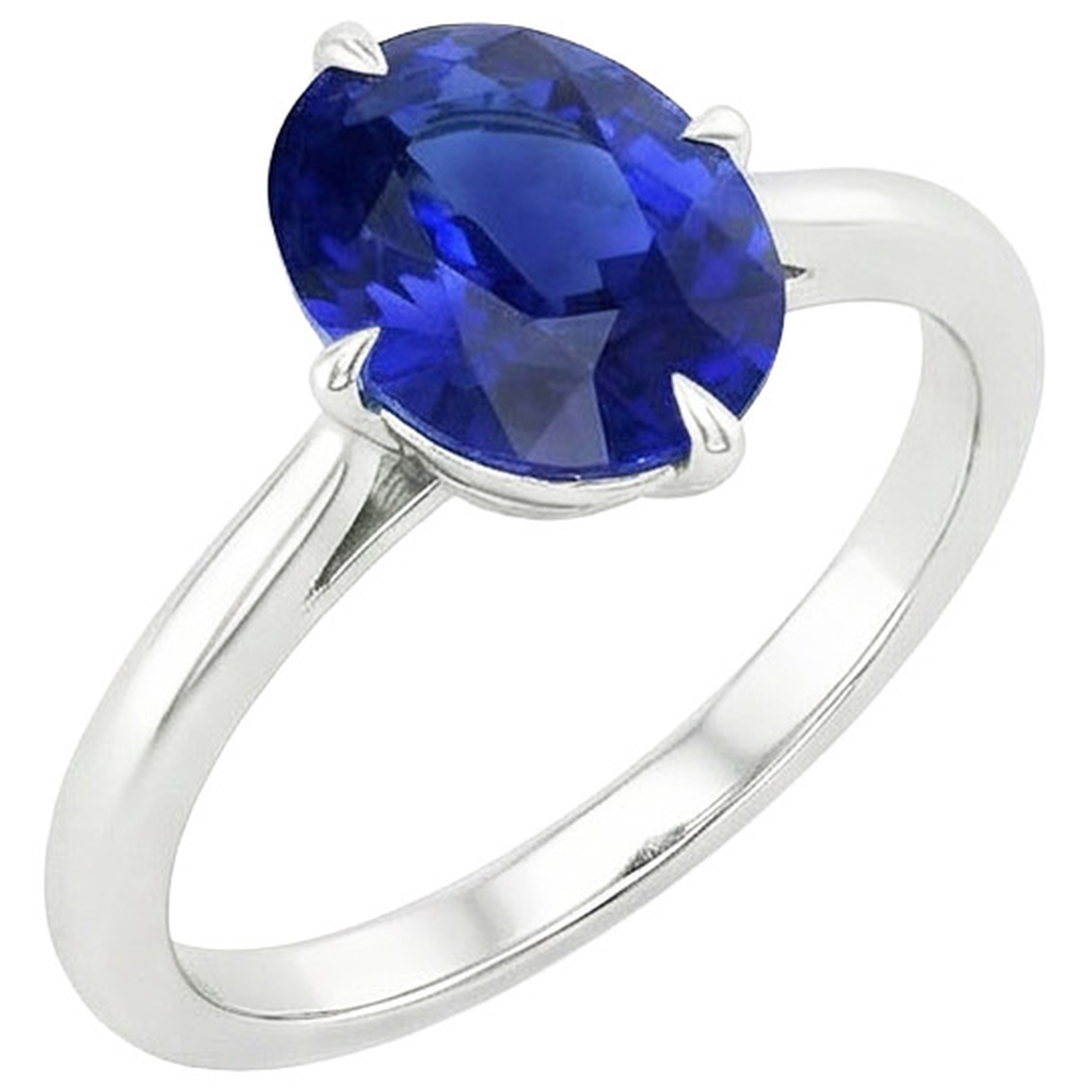Solitaire Blue Sapphire Ring Oval Cut Prong Setting 3 Carats