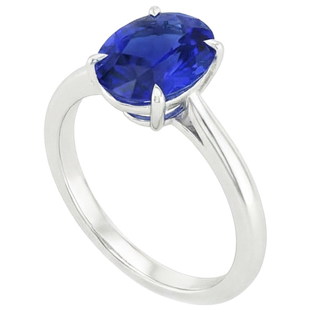 Solitaire Blue Sapphire Ring Oval Cut Prong Setting 3 Carats