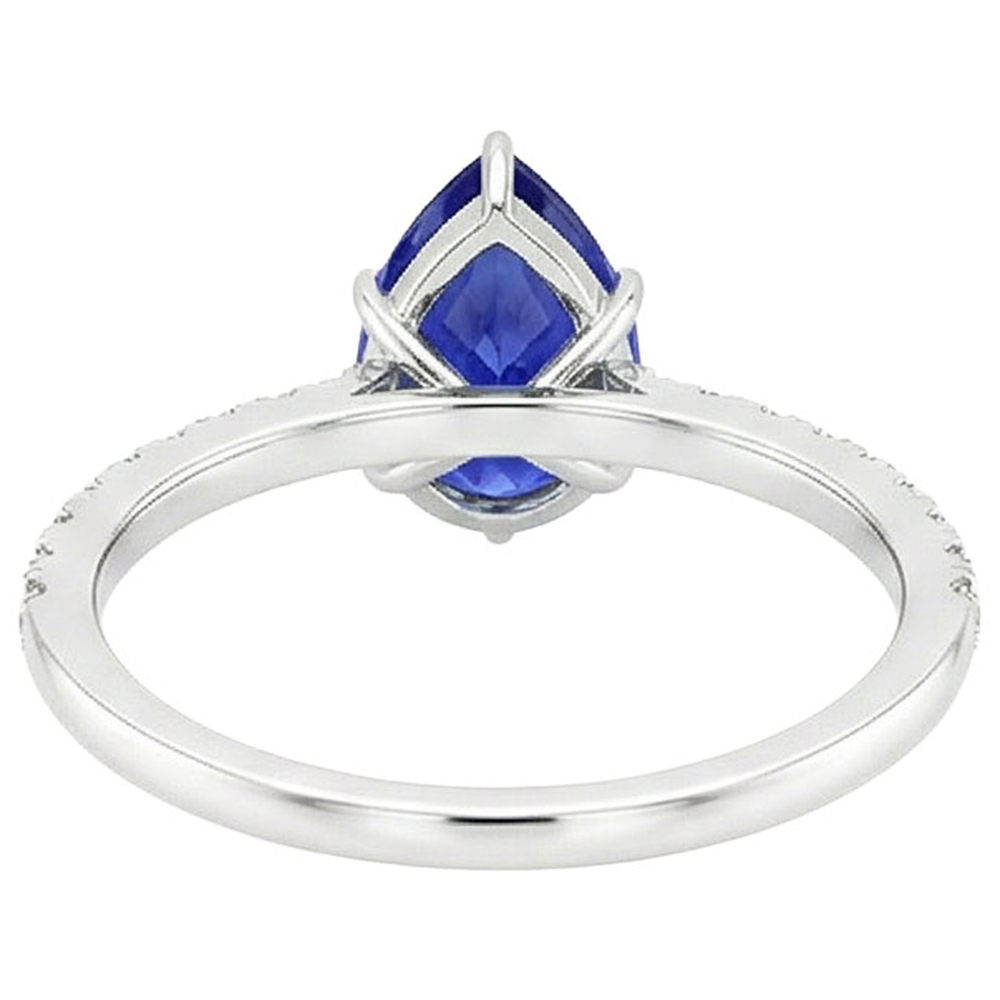 Solitaire Blue Sapphire Ring Pear Cut & Pave Set Natural Earth Mined Diamond ( Not Lab Grown )s 4.50 Carats