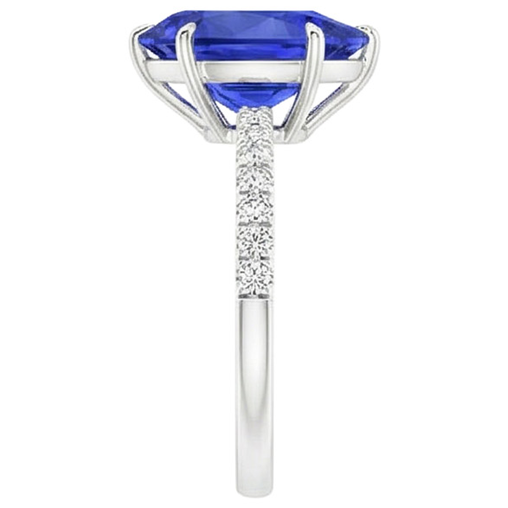 Solitaire Blue Sapphire Ring Pear Cut & Pave Set Natural Earth Mined Diamond ( Not Lab Grown )s 4.50 Carats