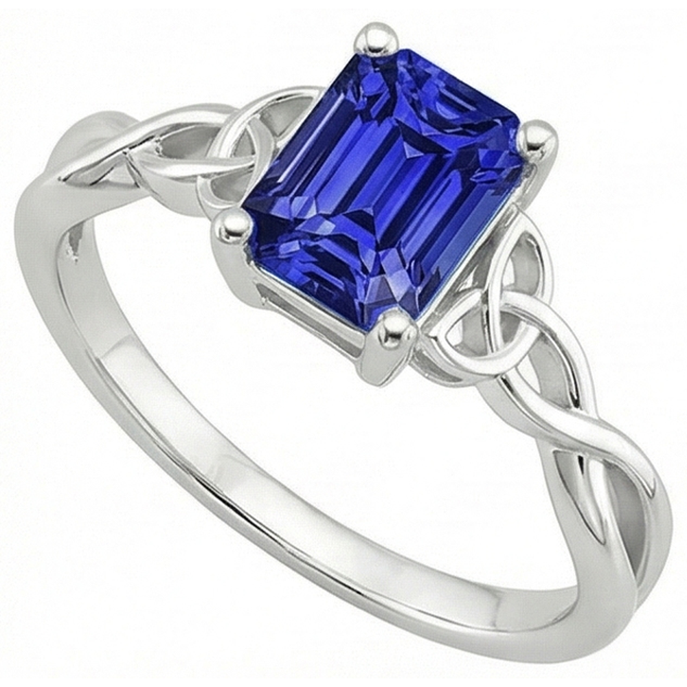 Solitaire Blue Sapphire Ring Vintage Style Emerald Cut 3.50 Carats
