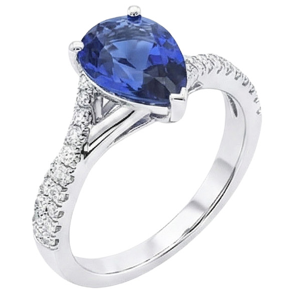 Solitaire Blue Sapphire Ring White Gold Pave Set Natural Earth Mined Diamond ( Not Lab Grown )s 4 Carats