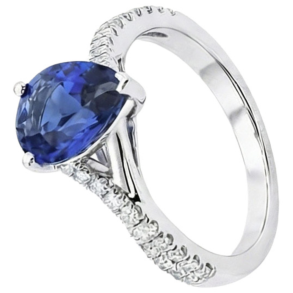 Solitaire Blue Sapphire Ring White Gold Pave Set Natural Earth Mined Diamond ( Not Lab Grown )s 4 Carats