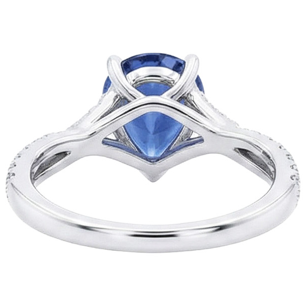 Solitaire Blue Sapphire Ring White Gold Pave Set Natural Earth Mined Diamond ( Not Lab Grown )s 4 Carats