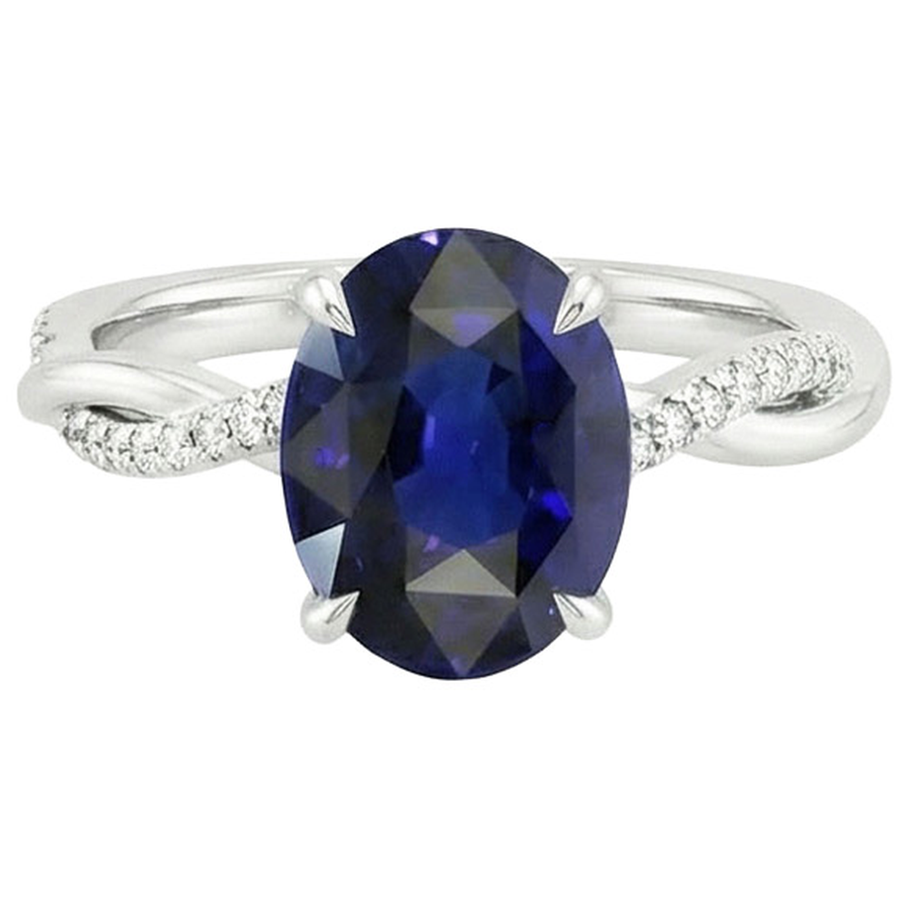 natural round sapphire 4.50ct ring on white background